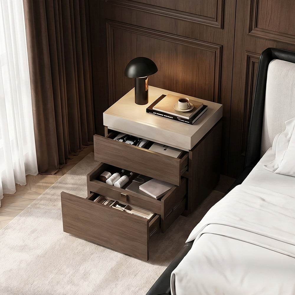 Modern Wooden Nightstand with 3 Drawers Minimalist Bedside Table Large Storage Design