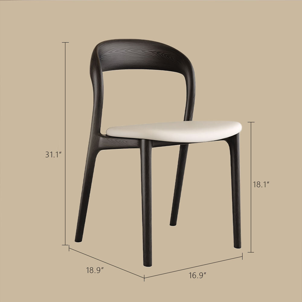 Modern Minimalist Dining Chair Faux Leather Seat Solid Wood Frame Black and Beige Accent Chair 1 Piece