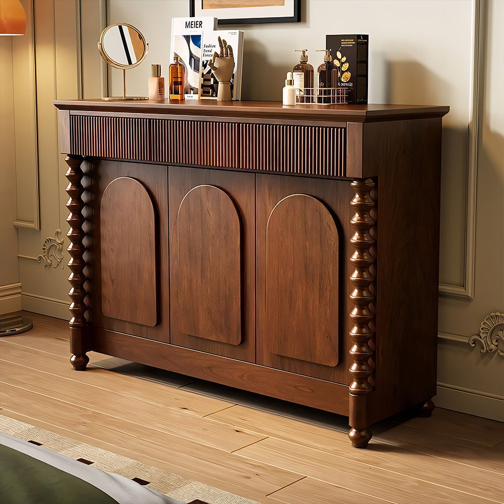 Modern Vintage Sideboard Cabinet Solid Wood Buffet Cabinet with Fluted Design and Arched Doors Storage Console