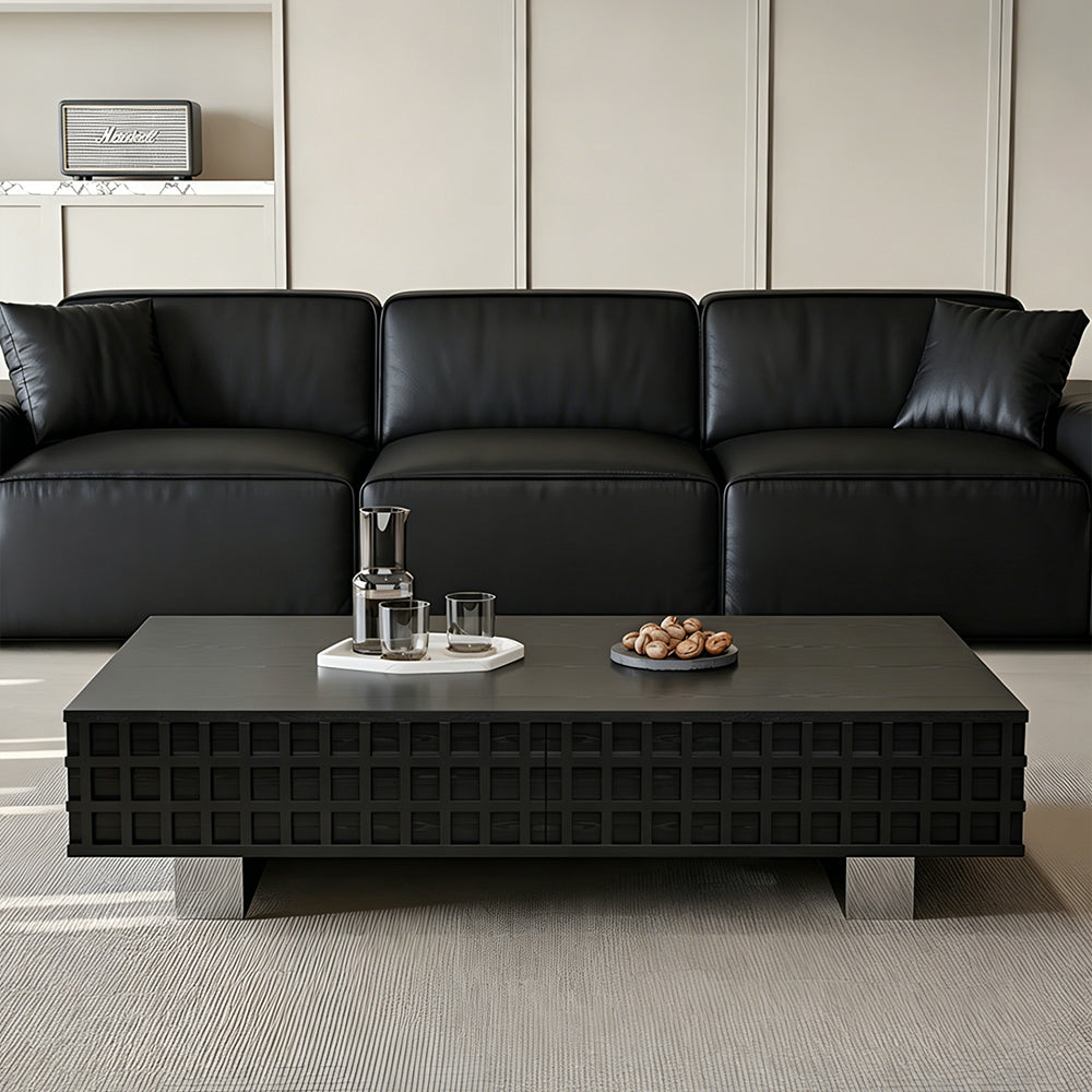 55.1" Modern Black Coffee Table with Storage Drawers Wooden Center Table Minimalist Living Room Furniture