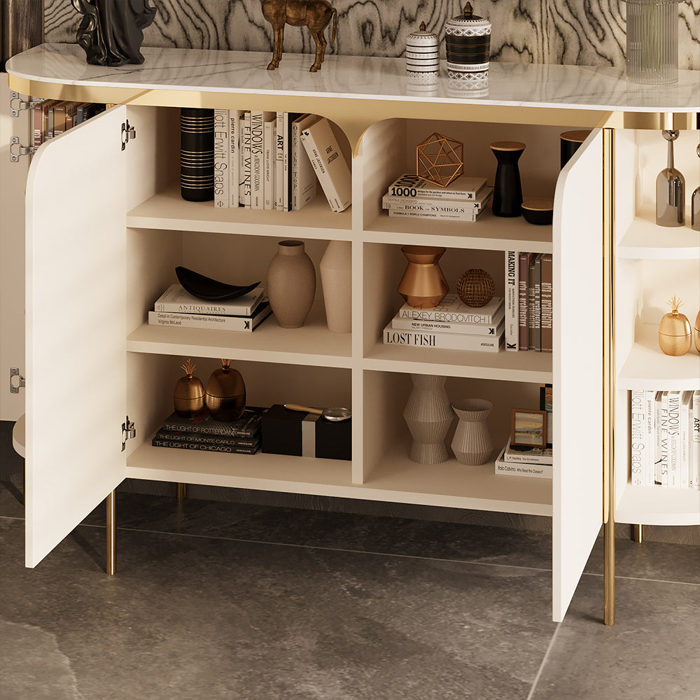 58.5'' White & Gold Contemporary Sideboard with Adjustable Shelves