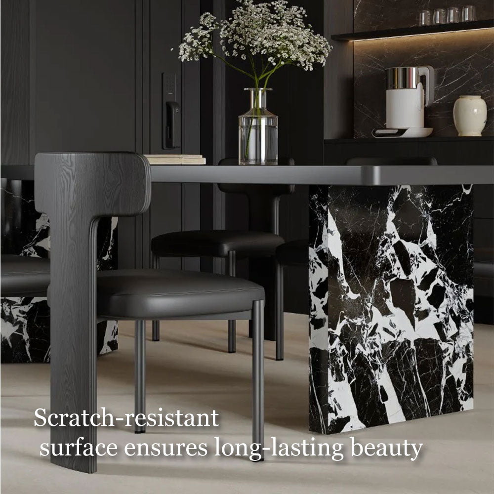 54.6"/62.4" Modern Italian Dining Table Black Marble-Look Base & Minimalist Luxury Design