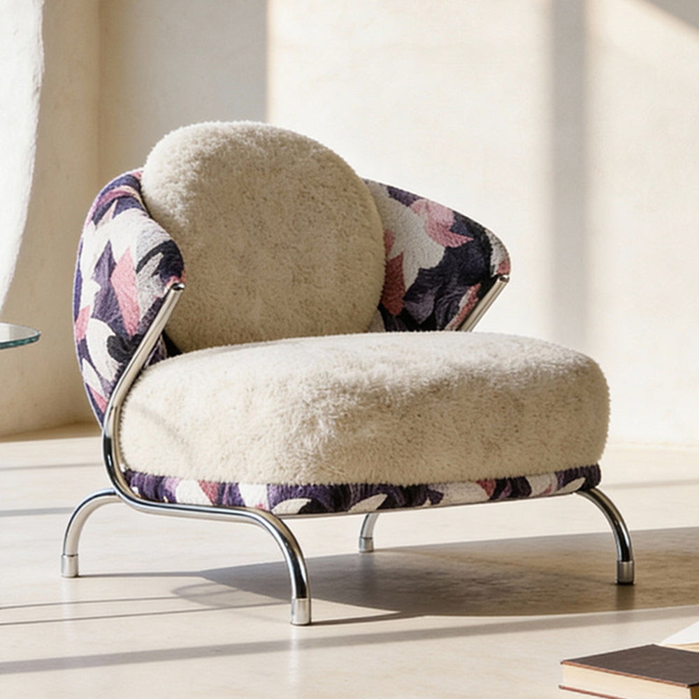 Modern Artistic Lounge Chair with Curved Back and Pattern Upholstered Accent Design