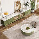 Load image into Gallery viewer, 70.87" Modern Green TV Stand with Gold-Ribbed Glass Doors &amp; Storage Drawers
