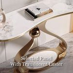Load image into Gallery viewer, Modern Sintered Stone Entryway Console Table with Gold Sculptural Metal Base
