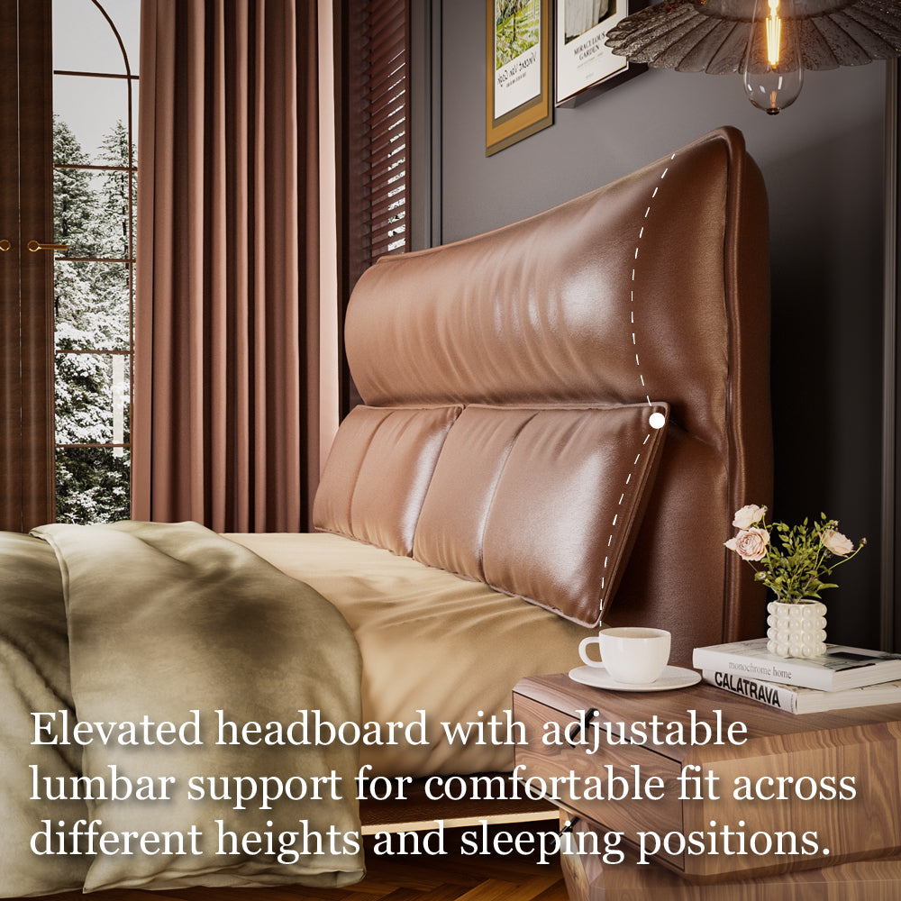 Luxury Floating Upholstered Platform Bed with LED Ambient Lighting & Cushioned Headboard