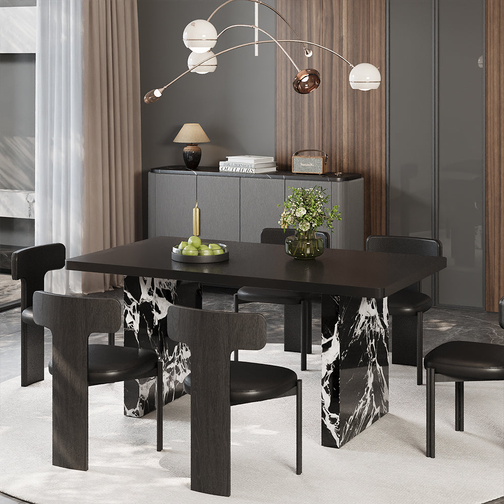 Modern Black Dining × Gray & Gold Sideboard Minimalist Luxury Dining Room Bundle