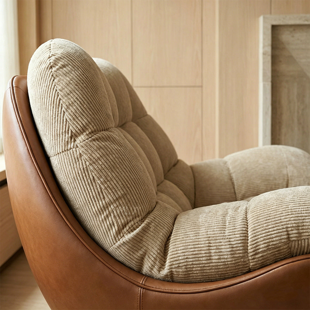 Modern Curved Lounge Chair Upholstered Comfort Accent Chair with Leather Base