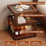 Load image into Gallery viewer, Modern Solid Wood Bedside Table with Fluted Glass Top Multi Layer Storage Nightstand
