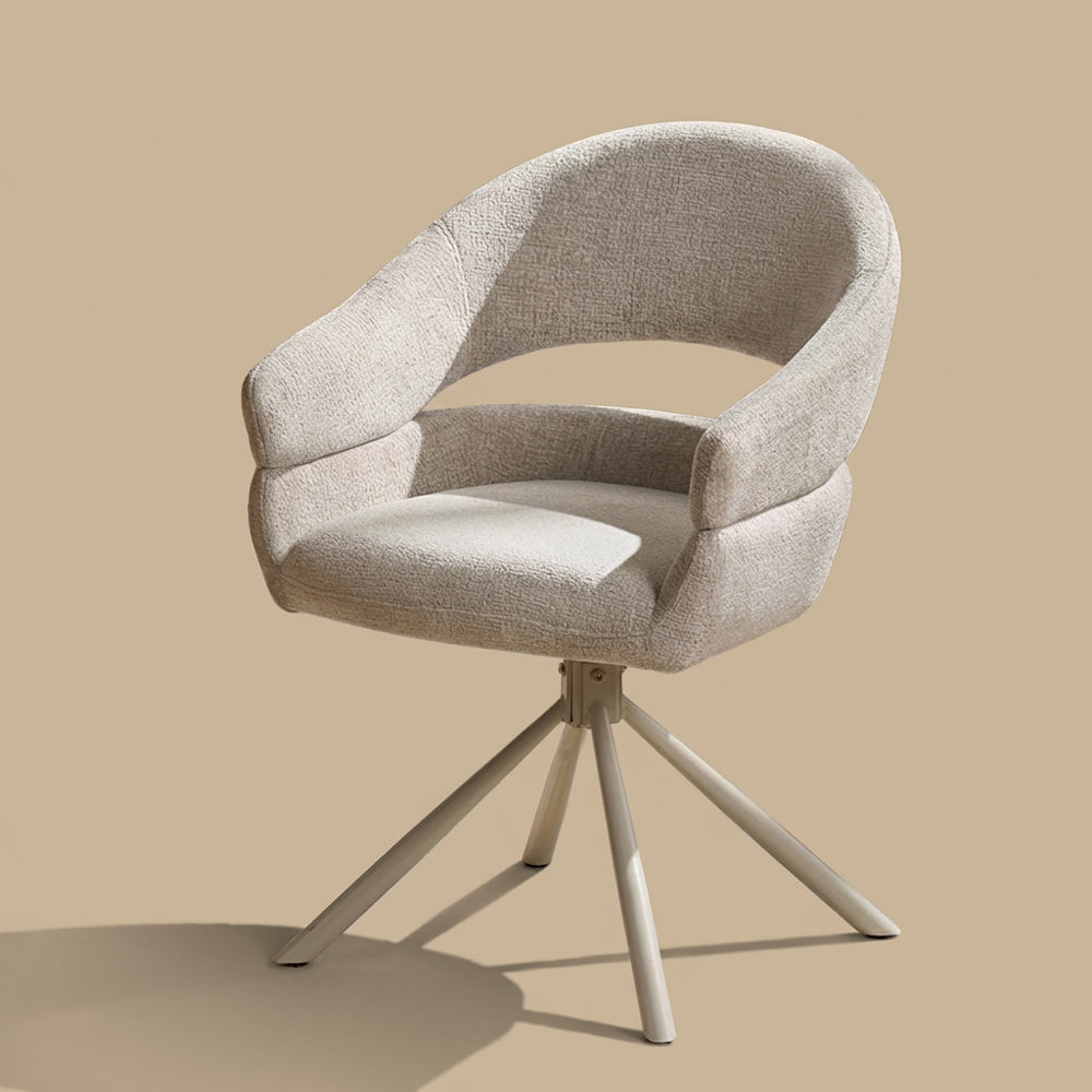 Modern Swivel Upholstered Dining Chair Curved Back Accent Chair with Metal Base 1-Piece