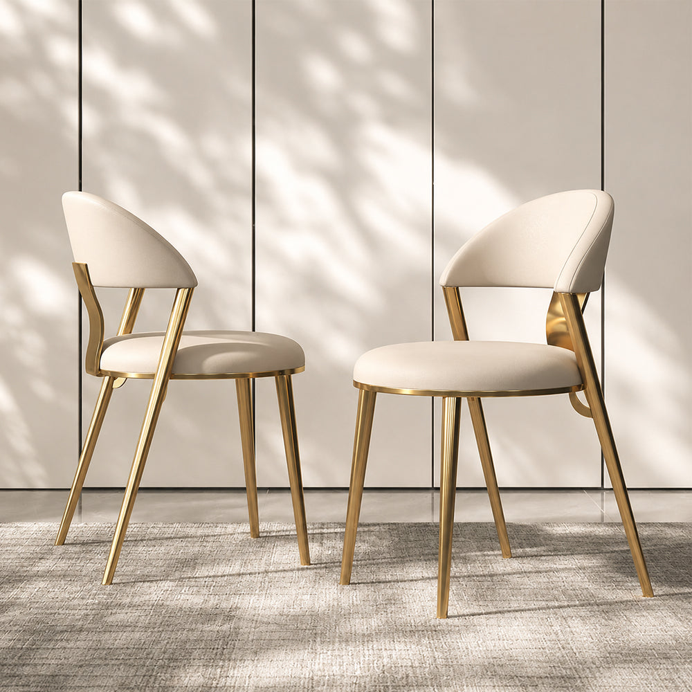 2 PCS PU Upholstered Dining Chair with Polished Gold Metal Legs