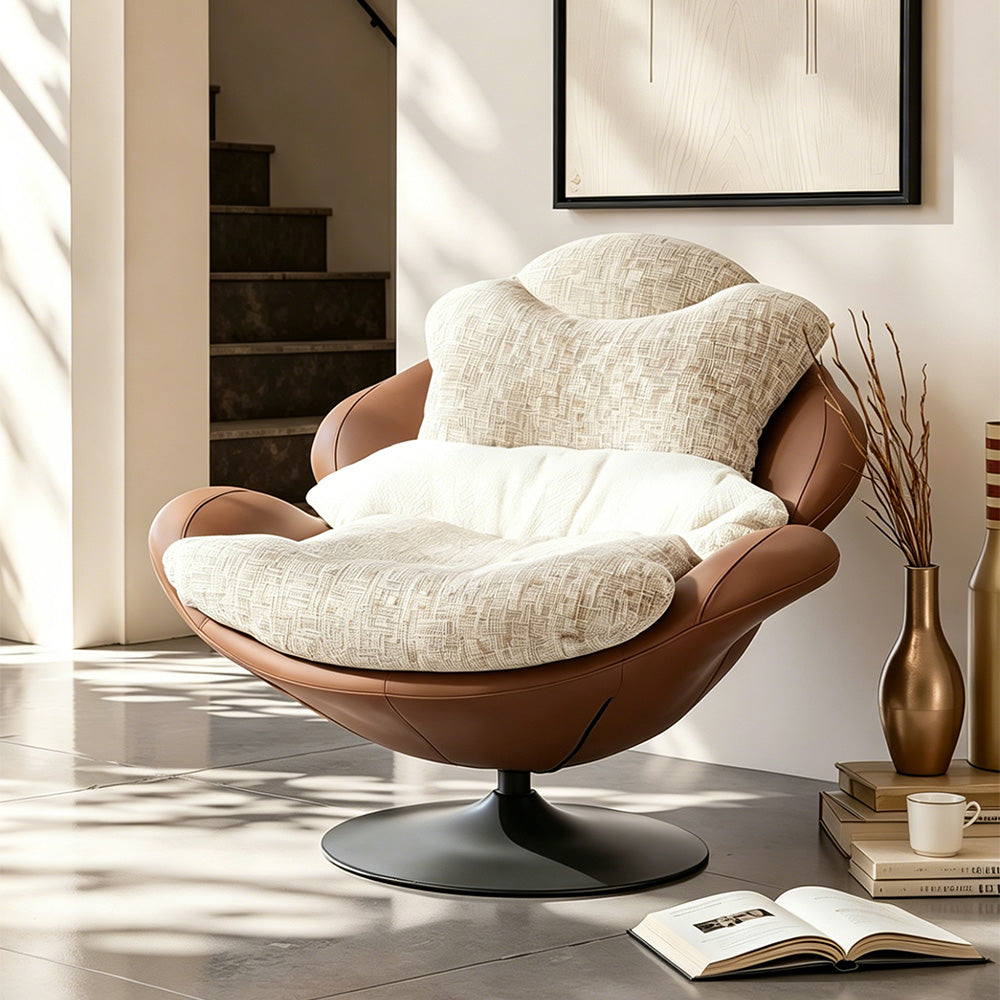 Modern Oversized Swivel Lounge Chair with Plush Cushion and Wraparound Backrest