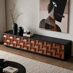 Load image into Gallery viewer, 86.6'' Geometric 3D Pattern Walnut TV Stand Cabinet With Drawers
