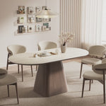 Load and play video in Gallery viewer, Oval Dining Table Solid Wood Walnut Veneer Base Scratch Resistant Sintered Stone Top Modern Stylish Design
