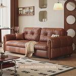 Load and play video in Gallery viewer, Modern Brown Faux Leather Sofa Bed Pull-Out 2-in-1 Convertible Sleeper Couch
