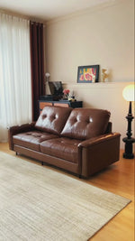 Load and play video in Gallery viewer, 81.1'' Modern Faux Leather Sofa Bed with Pull-Out Mattress Convertible Sleeper Sofa
