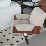 Load and play video in Gallery viewer, Cream Tufted Fabric Swivel Lounge Chair with Walnut Frame

